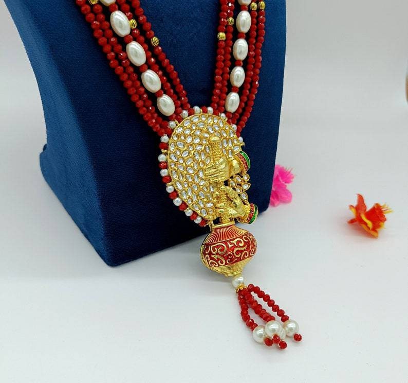 Meenakari Red Necklace -jodha Akbar Faceted Coral Red Beaded Necklace-rani Haar -bridesmaid Pearl Necklace Set -lord Krishna Kundan Necklace | Save 33% - Rajasthan Living 14