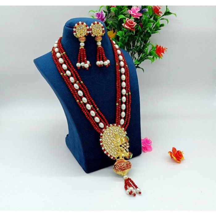 Meenakari Red Necklace -jodha Akbar Faceted Coral Red Beaded Necklace-rani Haar -bridesmaid Pearl Necklace Set -lord Krishna Kundan Necklace | Save 33% - Rajasthan Living 9