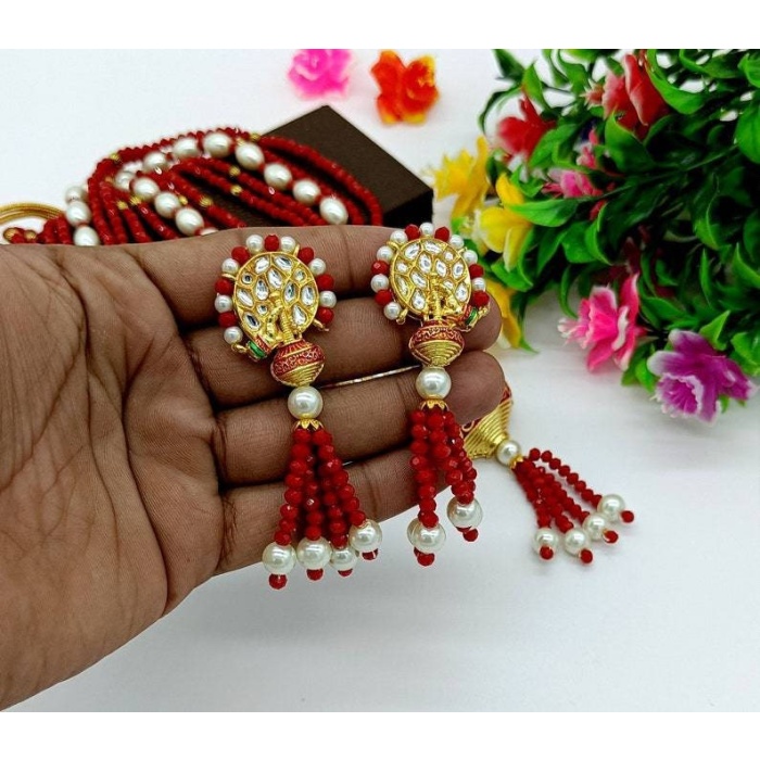 Meenakari Red Necklace -jodha Akbar Faceted Coral Red Beaded Necklace-rani Haar -bridesmaid Pearl Necklace Set -lord Krishna Kundan Necklace | Save 33% - Rajasthan Living 7