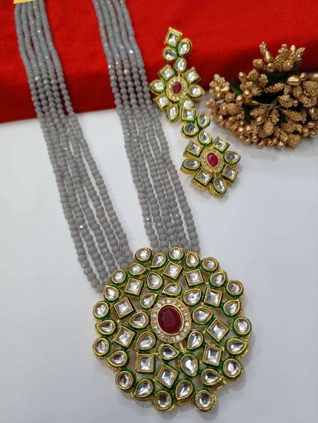 Traditional Indian Necklace . Kundan Polki Set . Beaded Necklace With Polki Pendent . Ethnic Indian Necklace . Party Wear Necklace . Woman | Save 33% - Rajasthan Living 15