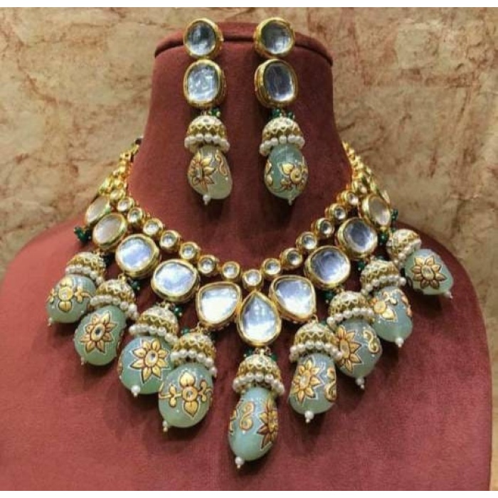 Indian Kundan Meena Handmade Necklace, Earrings With , Meenakari- Kundan Necklace/ Jewelry With Drop Earrings, Rajwada Necklace, Diwali Sale | Save 33% - Rajasthan Living 6