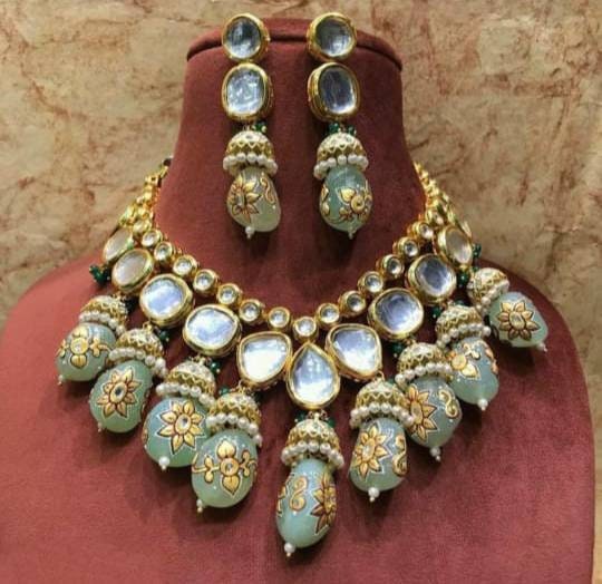 Indian Kundan Meena Handmade Necklace, Earrings With , Meenakari- Kundan Necklace/ Jewelry With Drop Earrings, Rajwada Necklace, Diwali Sale | Save 33% - Rajasthan Living 10