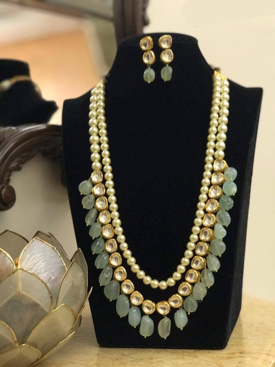 Indian Traditional Kundan Long Nacklace Jewelry Set, Necklace, Kundan Jewelry in Cream Pearls, Kundan Meena, Diwali Sale, New Long Jewellery | Save 33% - Rajasthan Living 12