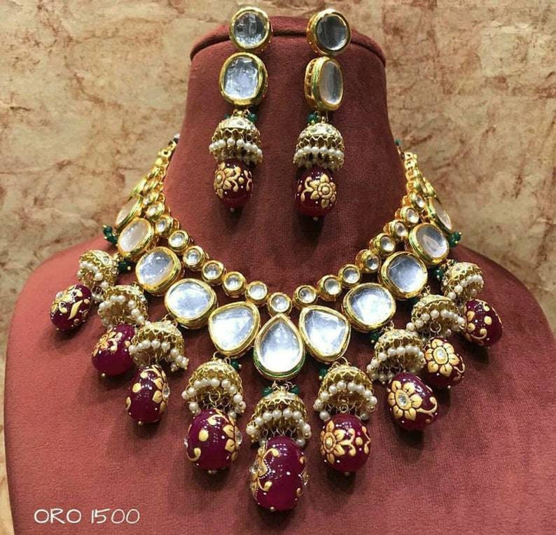 Big Size Hand Painted Onyx Kundan Choker Set Sabyasachi Wedding Choker Kundan Pearl Jewelry Sabyasachi Inspired Wedding Necklace Ad Necklace | Save 33% - Rajasthan Living 11