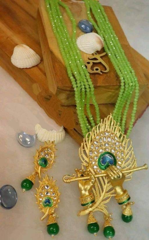 Load Krishna Necklace Set With Matching Peacock Feather Earrings | Save 33% - Rajasthan Living 15