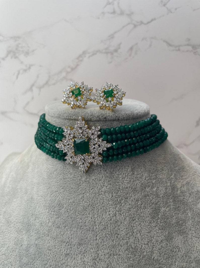 Emerald cz Choker/ Indian Jewelry/ Indian Necklace/ Indian Choker/ Indian Wedding Necklace Set/ Kundan Choker, Diwali Sale, Ad Necklace, New | Save 33% - Rajasthan Living 15