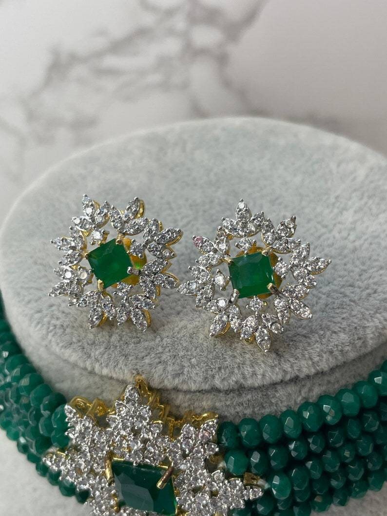 Emerald cz Choker/ Indian Jewelry/ Indian Necklace/ Indian Choker/ Indian Wedding Necklace Set/ Kundan Choker, Diwali Sale, Ad Necklace, New | Save 33% - Rajasthan Living 13
