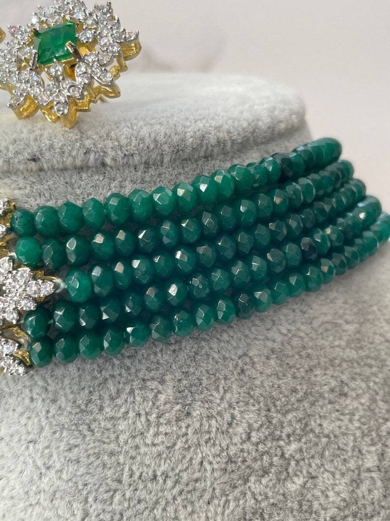 Emerald cz Choker/ Indian Jewelry/ Indian Necklace/ Indian Choker/ Indian Wedding Necklace Set/ Kundan Choker, Diwali Sale, Ad Necklace, New | Save 33% - Rajasthan Living 12