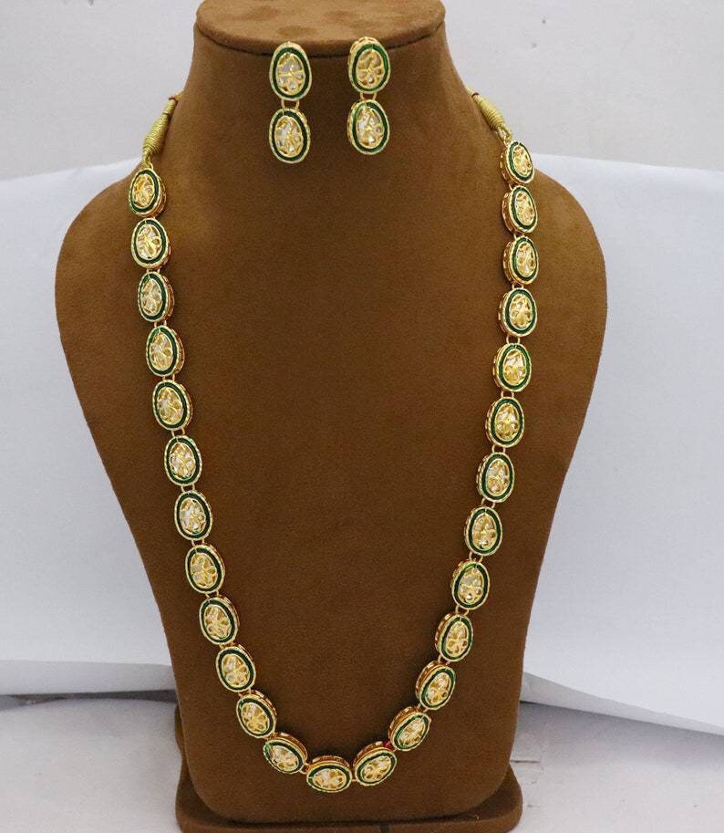 Long Kundan Mala Necklace Studs Jewelry Jewellery Set, Indian Bridal Party Wear Gold Plated Necklace Set, Bridal Handmade Jewelry, Diwali | Save 33% - Rajasthan Living 14