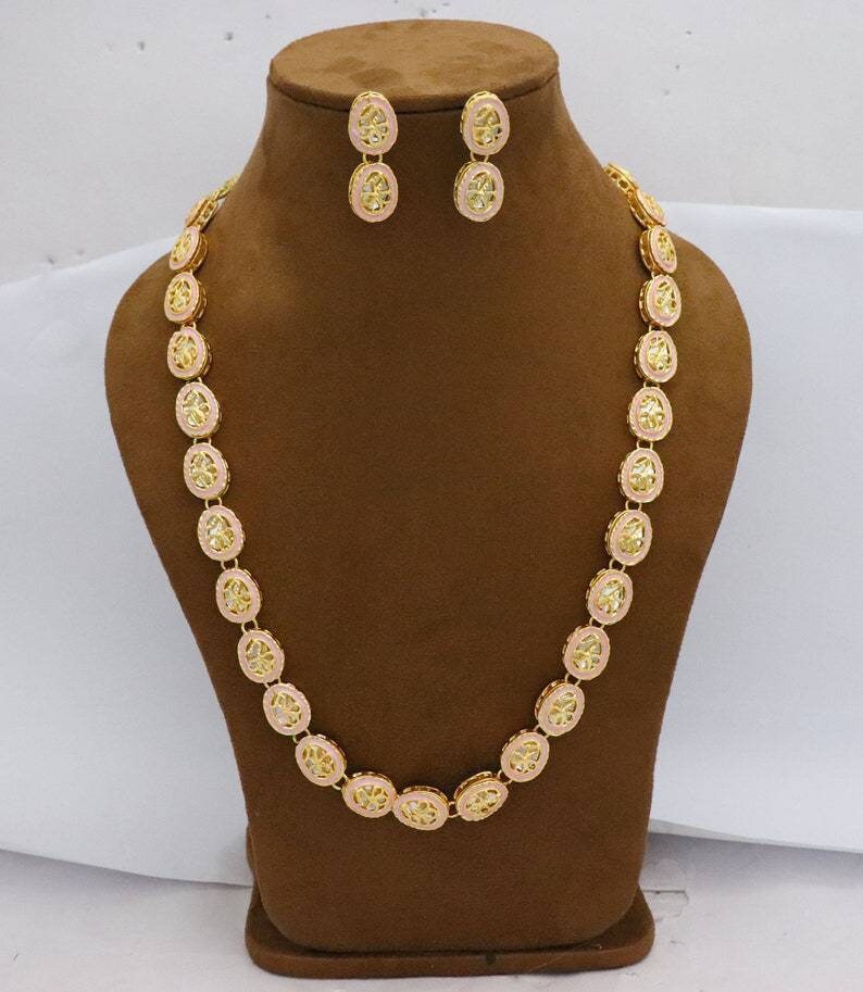 Long Kundan Mala Necklace Studs Jewelry Jewellery Set, Indian Bridal Party Wear Gold Plated Necklace Set, Bridal Handmade Jewelry, Diwali | Save 33% - Rajasthan Living 17