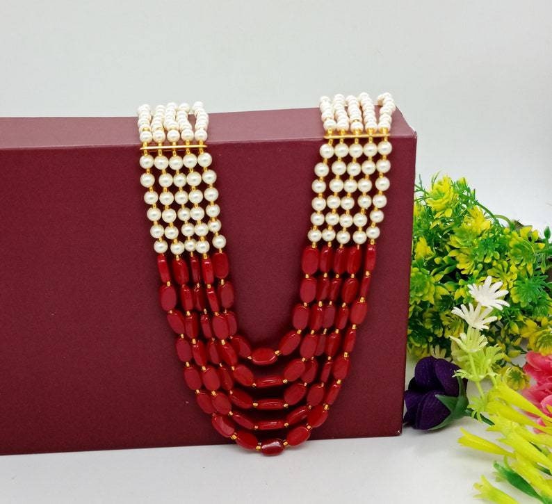Maroon Resin Beaded Necklace – Adjustable Long Necklace – Bollywood Rajwada Pearl Jewelry -gemstone Neck Piece – Multi Layer Beaded Necklace | Save 33% - Rajasthan Living 11