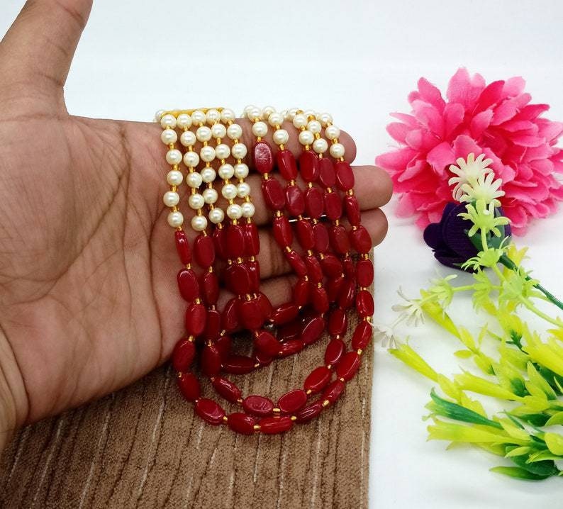 Maroon Resin Beaded Necklace – Adjustable Long Necklace – Bollywood Rajwada Pearl Jewelry -gemstone Neck Piece – Multi Layer Beaded Necklace | Save 33% - Rajasthan Living 12