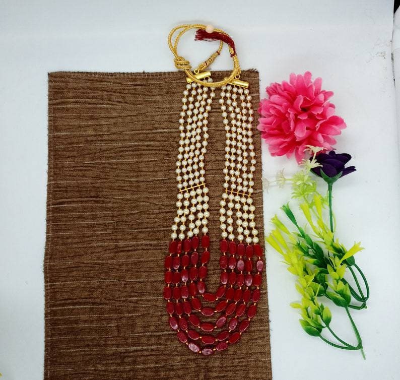 Maroon Resin Beaded Necklace – Adjustable Long Necklace – Bollywood Rajwada Pearl Jewelry -gemstone Neck Piece – Multi Layer Beaded Necklace | Save 33% - Rajasthan Living 13