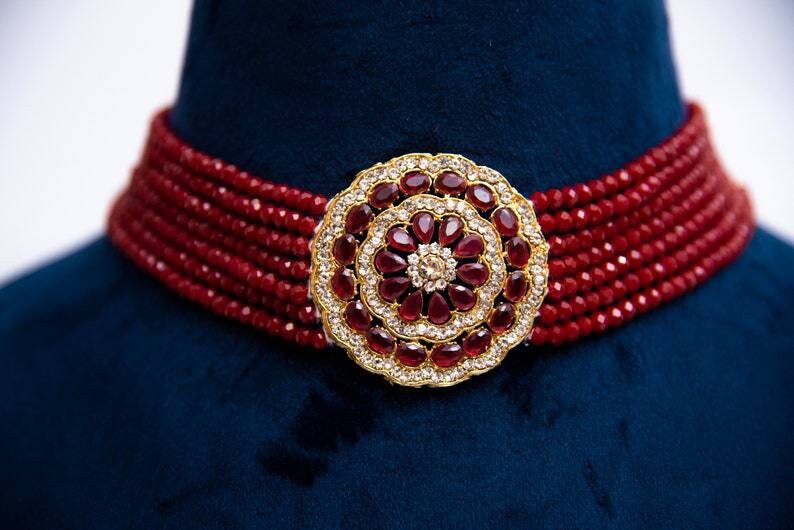 Indian Red Kundan Choker/ Indian Jewelry/ Indian Necklace/ Indian Choker/ Indian Wedding Necklace Set/ Kundan Choker/party Wear Set / Diwali | Save 33% - Rajasthan Living 11