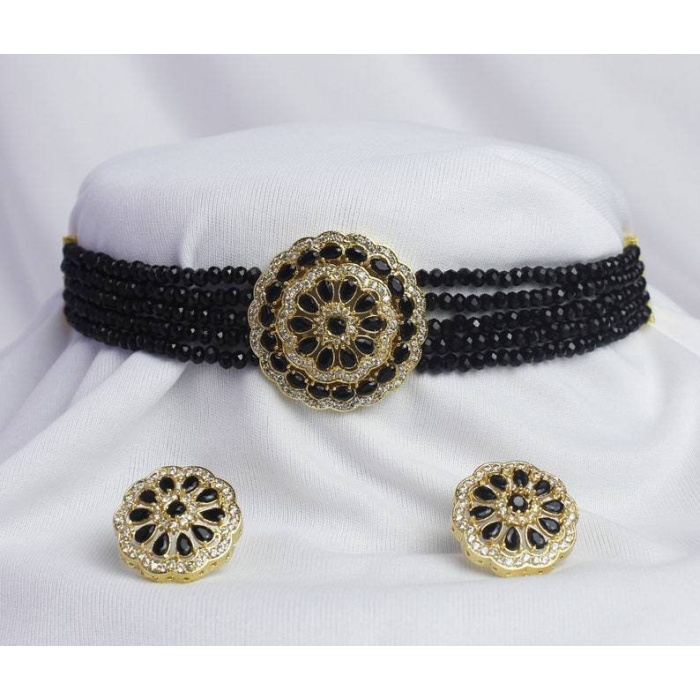 Indian Jewelry,kundan Choker Necklace,wedding Jewelry,indian Choker,indian Kundan Necklace Set,american Diamond Black Choker With Earrings | Save 33% - Rajasthan Living 5