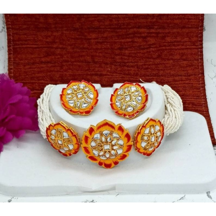 Fine Kundan Choker – Hand Painted Cuff Necklace – White Beaded Necklace – Bridesmaid Necklace – Gift for Her -meenakari Flower Cuff Necklace | Save 33% - Rajasthan Living 6