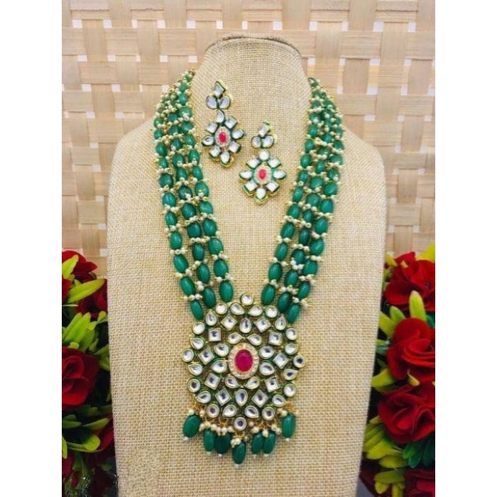 New Fashion Long Polki Necklace – Pearl Necklace – Kundan Necklace Set W/earrings – Indian Wedding Bridal Jewelry Kundan Meena, Diwali Sale | Save 33% - Rajasthan Living 5