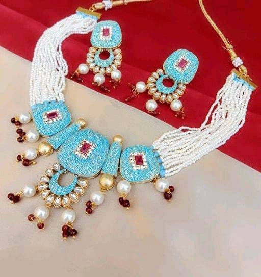 New Fashion Choker Polki Necklace – Pearl Necklace – Kundan Necklace Set W/earrings – Indian Wedding Bridal Jewelry Kundan Meena Diwali Sale | Save 33% - Rajasthan Living 11