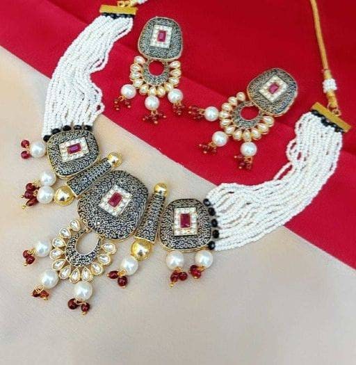 New Fashion Choker Polki Necklace – Pearl Necklace – Kundan Necklace Set W/earrings – Indian Wedding Bridal Jewelry Kundan Meena Diwali Sale | Save 33% - Rajasthan Living 13