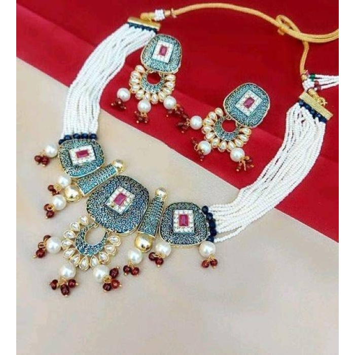 New Fashion Choker Polki Necklace – Pearl Necklace – Kundan Necklace Set W/earrings – Indian Wedding Bridal Jewelry Kundan Meena Diwali Sale | Save 33% - Rajasthan Living 5