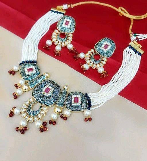 New Fashion Choker Polki Necklace – Pearl Necklace – Kundan Necklace Set W/earrings – Indian Wedding Bridal Jewelry Kundan Meena Diwali Sale | Save 33% - Rajasthan Living 10