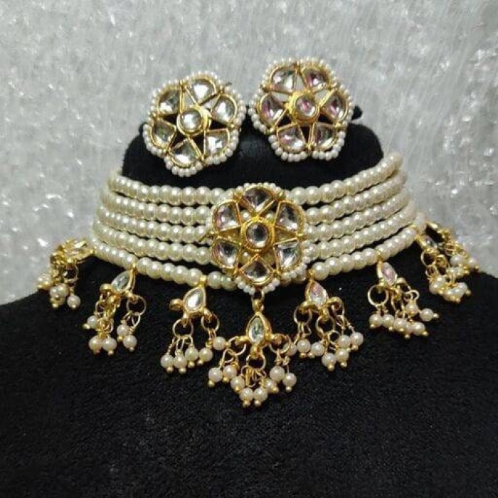Bridal Set, Pearl Choker Necklace Earrings, Indian Bridal Jewelry Set, Kundan Jewelry, Victorian Pearl Choker Statement, Bollywood Jewelry | Save 33% - Rajasthan Living 6