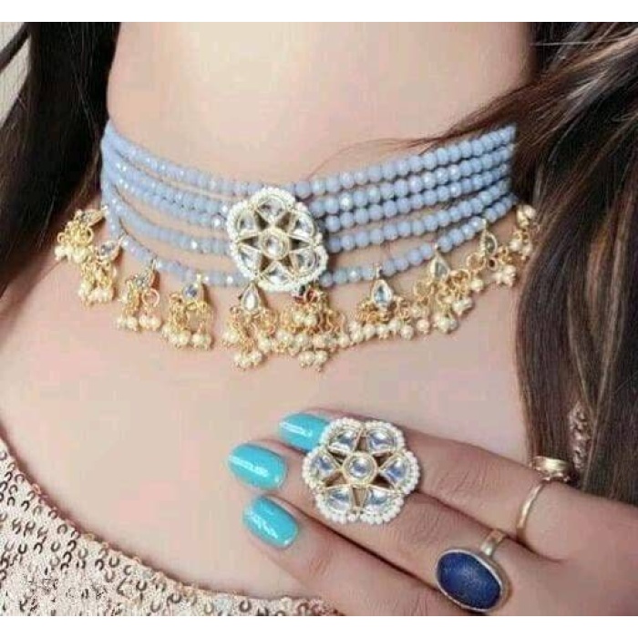 Bridal Set, Pearl Choker Necklace Earrings, Indian Bridal Jewelry Set, Kundan Jewelry, Victorian Pearl Choker Statement, Bollywood Jewelry | Save 33% - Rajasthan Living 10