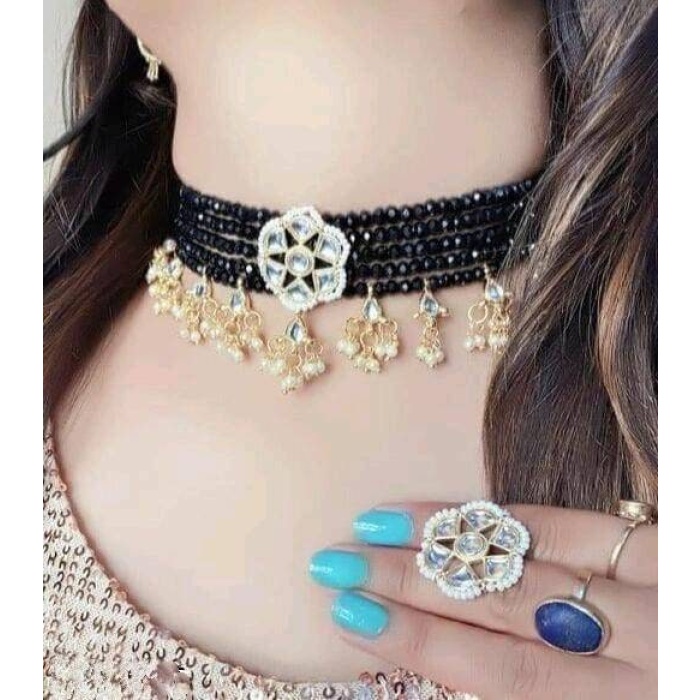 Bridal Set, Pearl Choker Necklace Earrings, Indian Bridal Jewelry Set, Kundan Jewelry, Victorian Pearl Choker Statement, Bollywood Jewelry | Save 33% - Rajasthan Living 8