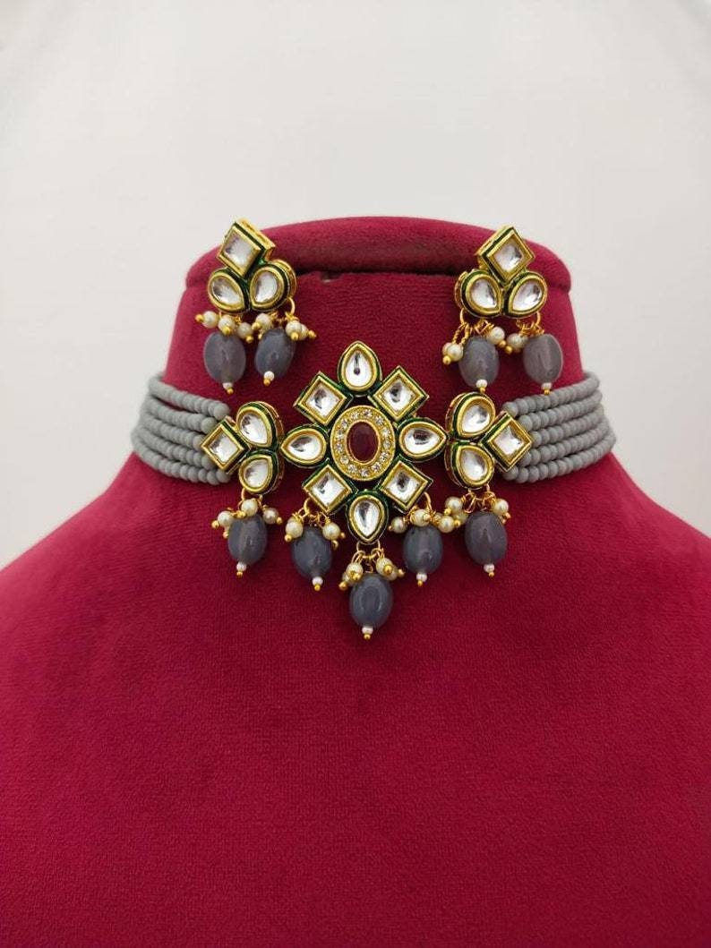 Kundan Choker Necklace, Indian Choker Necklace Set for Women, Beads Necklaces for Women,bridesmaids Necklace Set, Kundan Wedding Jewellery | Save 33% - Rajasthan Living 16