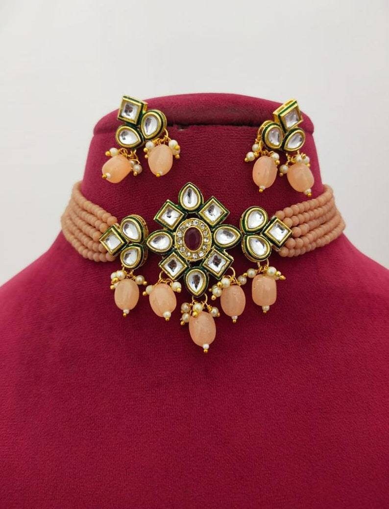 Kundan Choker Necklace, Indian Choker Necklace Set for Women, Beads Necklaces for Women,bridesmaids Necklace Set, Kundan Wedding Jewellery | Save 33% - Rajasthan Living 21