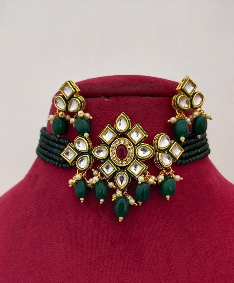 Kundan Choker Necklace, Indian Choker Necklace Set for Women, Beads Necklaces for Women,bridesmaids Necklace Set, Kundan Wedding Jewellery | Save 33% - Rajasthan Living 18