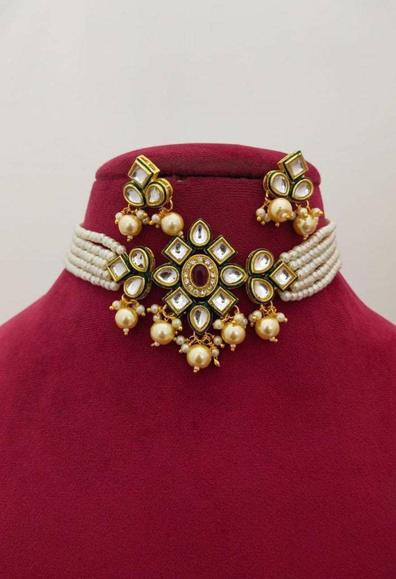 Kundan Choker Necklace, Indian Choker Necklace Set for Women, Beads Necklaces for Women,bridesmaids Necklace Set, Kundan Wedding Jewellery | Save 33% - Rajasthan Living 17