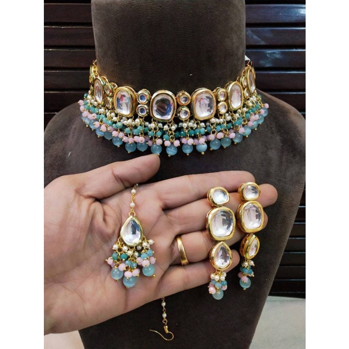 New Royal Kundan Choker Set, Pastel Kundan Choker, Green Kundan Choker, Blue Kundan Choker, Orange Kundan Choker, Simple Kundan Jewelry | Save 33% - Rajasthan Living 8