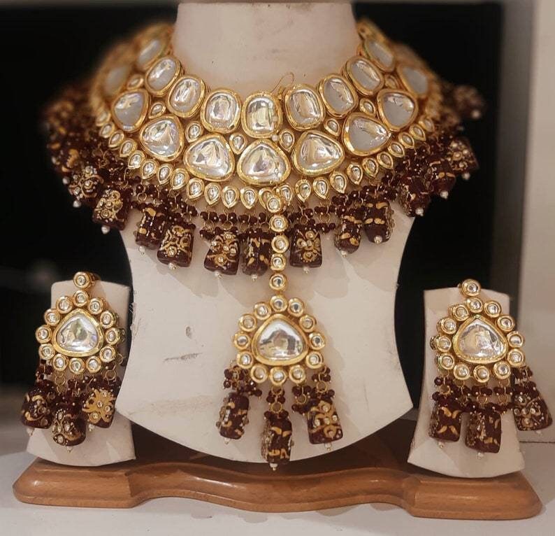 Jadau Necklace Indian Bridal Wedding Choker Necklace Set , Minakari- Kundan Necklace/ Jewelry With Drop Earrings Mangtika Necklace, Diwali | Save 33% - Rajasthan Living 11