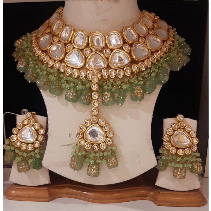 Jadau Necklace Indian Bridal Wedding Choker Necklace Set , Minakari- Kundan Necklace/ Jewelry With Drop Earrings Mangtika Necklace, Diwali | Save 33% - Rajasthan Living 5