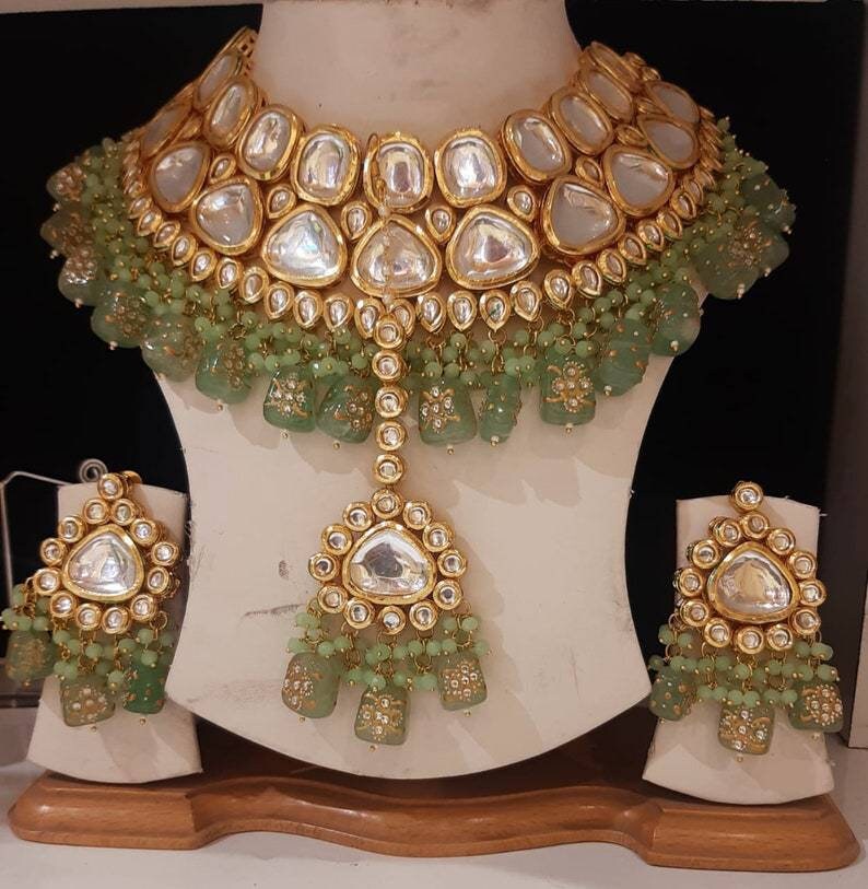 Jadau Necklace Indian Bridal Wedding Choker Necklace Set , Minakari- Kundan Necklace/ Jewelry With Drop Earrings Mangtika Necklace, Diwali | Save 33% - Rajasthan Living 10