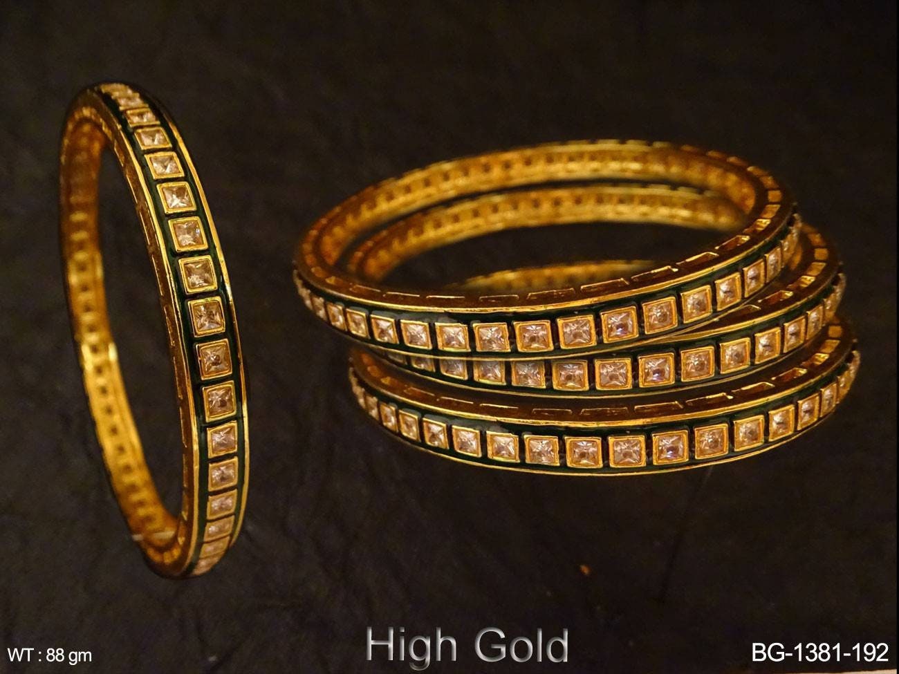 4 Piece Gold Diamond Bangles/ Crystal Bangles/ Indian Jewelry/ Pakistani Jewelry/ Turkish Jewelry/ Wedding Jewelry/ African Jewelry/ Green | Save 33% - Rajasthan Living 15