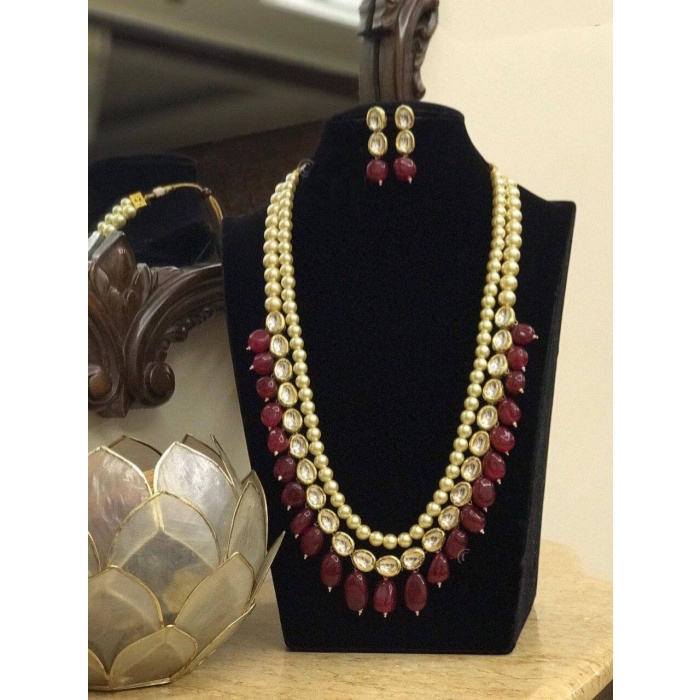 Indian Traditional Kundan Long Nacklace Jewelry Set, Necklace, Kundan Jewelry in Cream Pearls, Kundan Meena, Diwali Sale, New Long Jewellery | Save 33% - Rajasthan Living 5