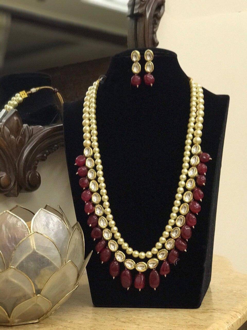 Indian Traditional Kundan Long Nacklace Jewelry Set, Necklace, Kundan Jewelry in Cream Pearls, Kundan Meena, Diwali Sale, New Long Jewellery | Save 33% - Rajasthan Living 11