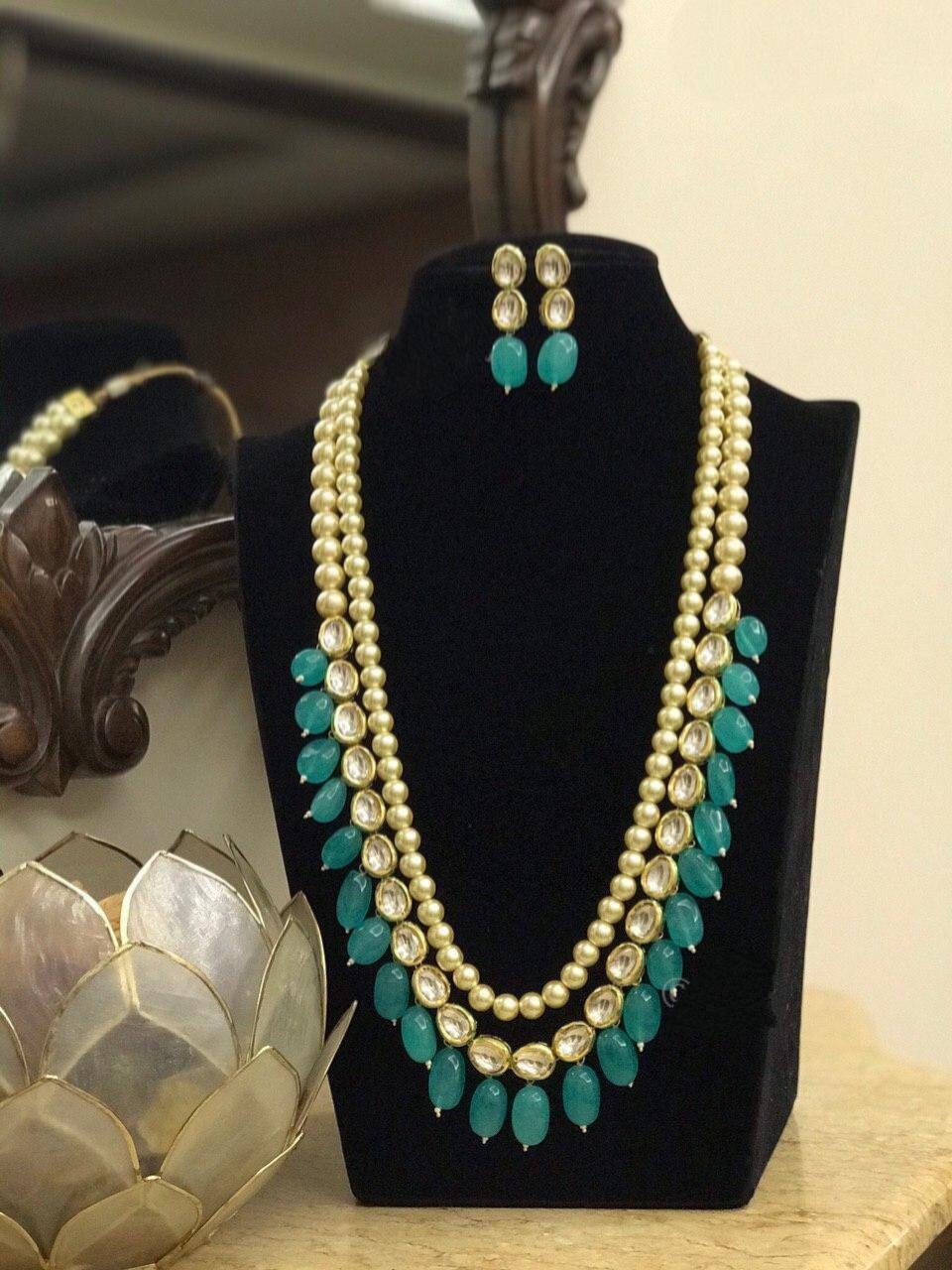 Indian Traditional Kundan Long Nacklace Jewelry Set, Necklace, Kundan Jewelry in Cream Pearls, Kundan Meena, Diwali Sale, New Long Jewellery | Save 33% - Rajasthan Living 14