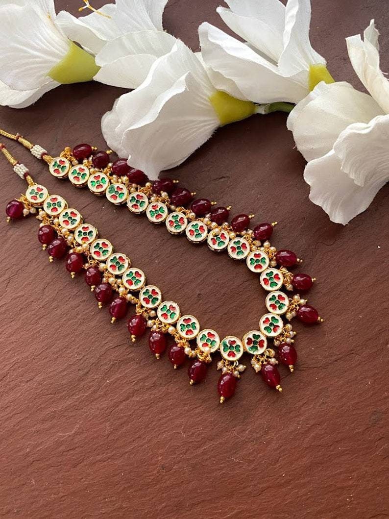 Kundan Necklace/ruby Necklace/green Choker Necklace/ Beaded Necklace/indian Necklace/kundan Jewelry/indian Wedding Jewelry/pakistani Jewelry | Save 33% - Rajasthan Living 11