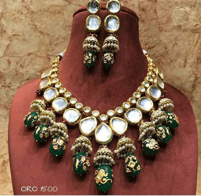 Big Size Hand Painted Onyx Kundan Choker Set Sabyasachi Wedding Choker Kundan Pearl Jewelry Sabyasachi Inspired Wedding Necklace Ad Necklace | Save 33% - Rajasthan Living 10