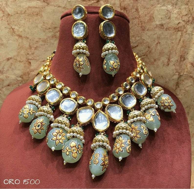 Big Size Hand Painted Onyx Kundan Choker Set Sabyasachi Wedding Choker Kundan Pearl Jewelry Sabyasachi Inspired Wedding Necklace Ad Necklace | Save 33% - Rajasthan Living 12