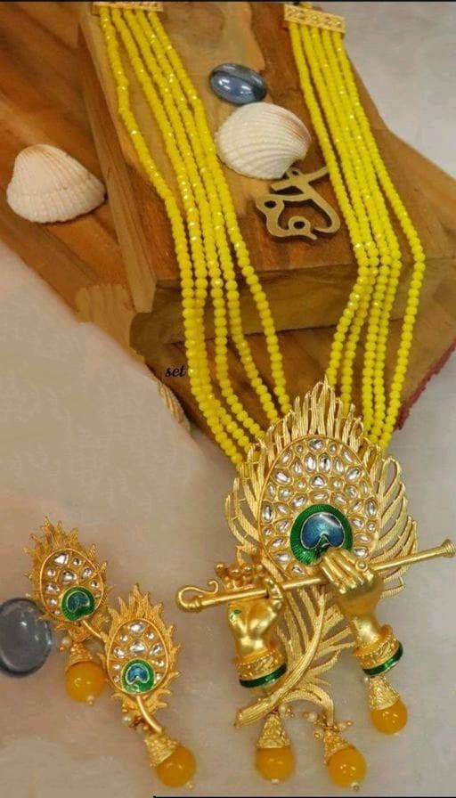 Load Krishna Necklace Set With Matching Peacock Feather Earrings | Save 33% - Rajasthan Living 19
