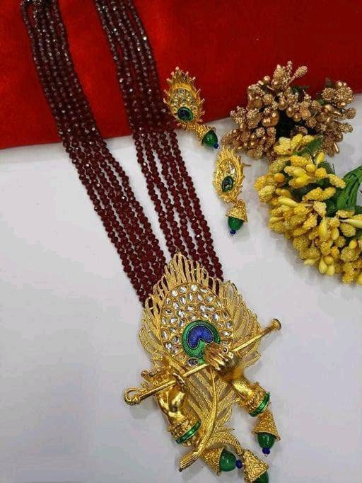 Load Krishna Necklace Set With Matching Peacock Feather Earrings | Save 33% - Rajasthan Living 16