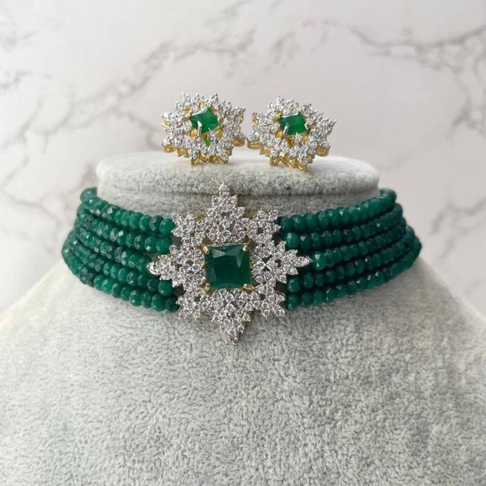 Emerald cz Choker/ Indian Jewelry/ Indian Necklace/ Indian Choker/ Indian Wedding Necklace Set/ Kundan Choker, Diwali Sale, Ad Necklace, New | Save 33% - Rajasthan Living 5