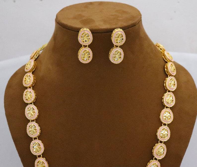 Long Kundan Mala Necklace Studs Jewelry Jewellery Set, Indian Bridal Party Wear Gold Plated Necklace Set, Bridal Handmade Jewelry, Diwali | Save 33% - Rajasthan Living 19