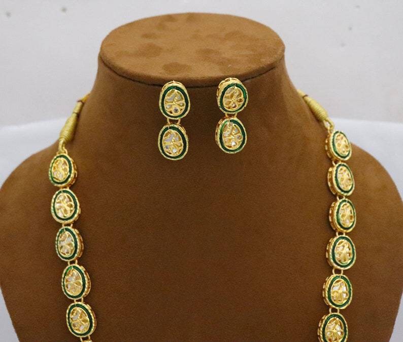 Long Kundan Mala Necklace Studs Jewelry Jewellery Set, Indian Bridal Party Wear Gold Plated Necklace Set, Bridal Handmade Jewelry, Diwali | Save 33% - Rajasthan Living 15