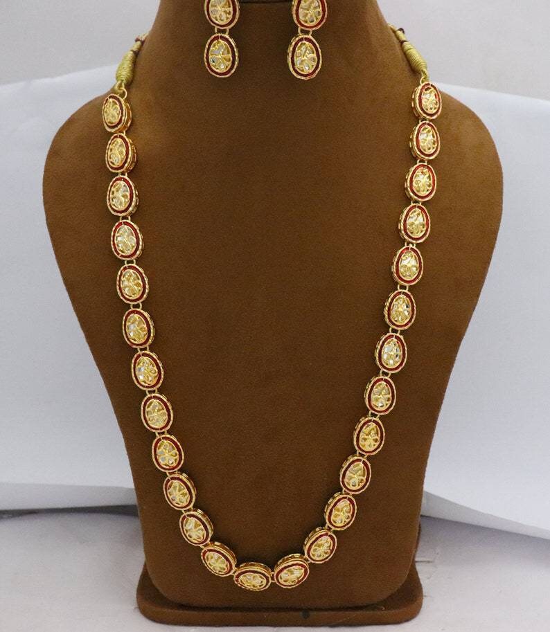 Long Kundan Mala Necklace Studs Jewelry Jewellery Set, Indian Bridal Party Wear Gold Plated Necklace Set, Bridal Handmade Jewelry, Diwali | Save 33% - Rajasthan Living 20