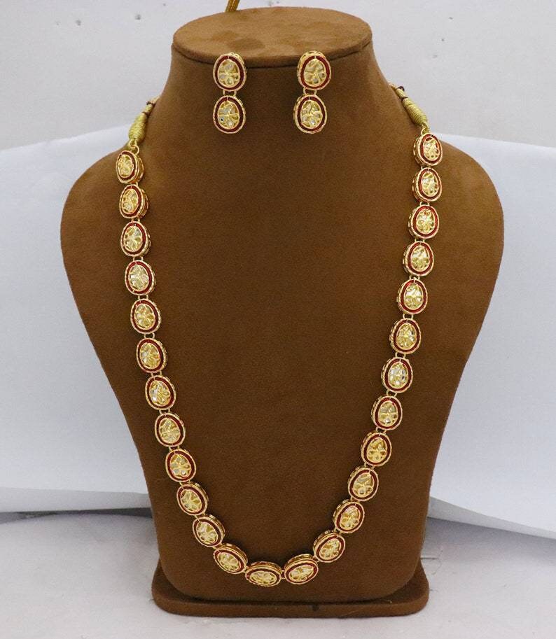 Long Kundan Mala Necklace Studs Jewelry Jewellery Set, Indian Bridal Party Wear Gold Plated Necklace Set, Bridal Handmade Jewelry, Diwali | Save 33% - Rajasthan Living 21